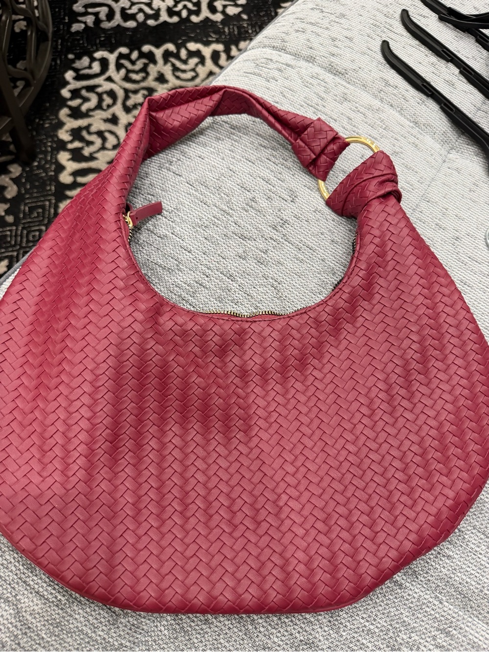 Primark Woven Hobo Bag in Wine Red